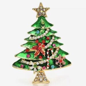 GREEN ENAMEL CHRISTMAS TREE BROOCH